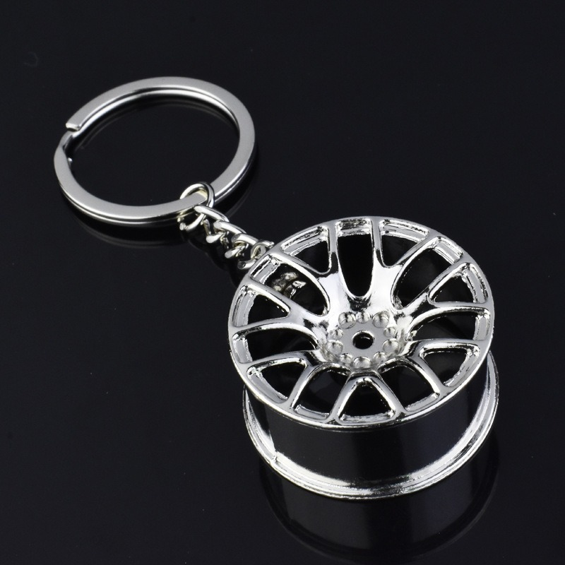 In Stock Metal Car Keychain Auto Parts Car Mini Tire Wheel Hub Spinner  Keychains Accessories 3D Metal Keychain