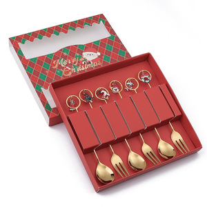 Christmas Decoration Cutlery Stirring Spoon <b>Dessert</b> <b>Fork</b> Gold Fruit <b>Fork</b> Pentagram Christmas Tree Stainless Steel <b>Fork</b> Spoon Set - Product Image 1