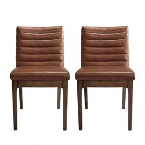 Ensemble de 2 chaises de salle à manger rembourrées marron clair DB avec pieds en caoutchouc massif pour la maison, la salle à manger, le salon, les bureaux et le matériau PU - Product Image 2