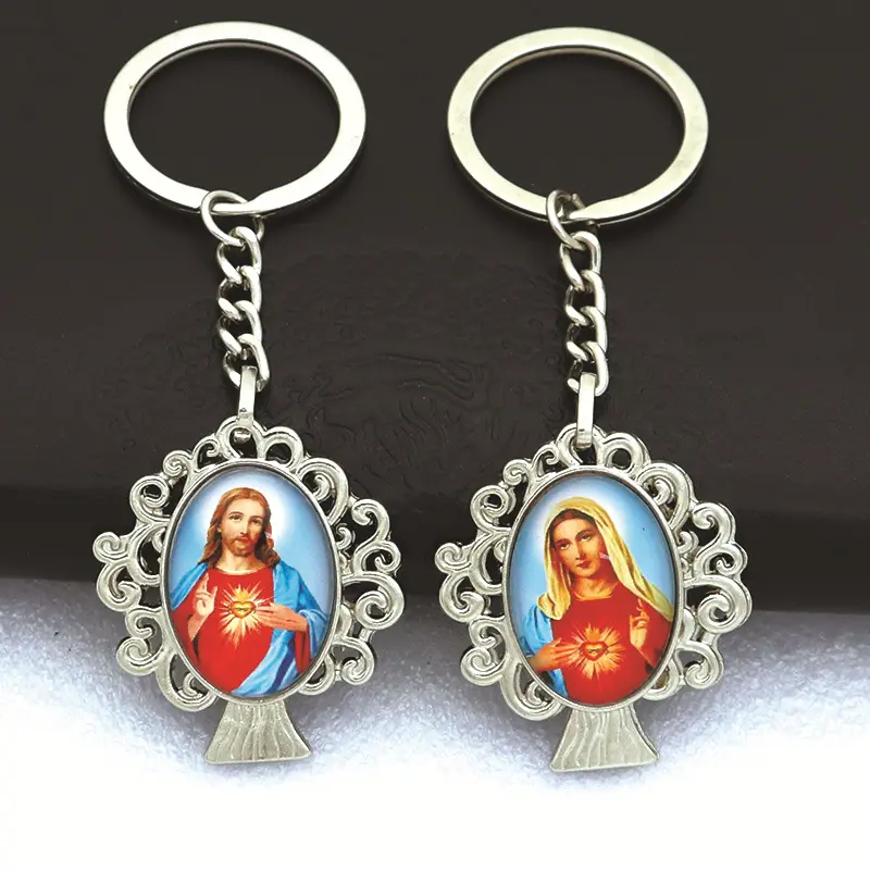 종교 가톨릭 입상이있는 창조적 인 종교 기념품 자동차 열쇠 고리 새로운 디자인 제품 종교