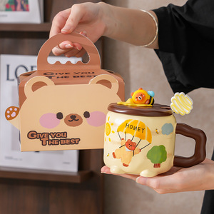 Cute High-Value <strong>Bee</strong> Bear Ceramic <strong>Mug</strong> with Lid for Home Office Couple Creative Gift - Product Image 6