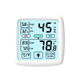 Termometer dalam ruangan, alat pengukur suhu kelembapan ruangan LCD stasiun cuaca Digital