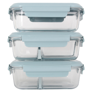 Dishwasher Microwave Safe 3 Compartment Glass Food Storage Containers Set with Lid
