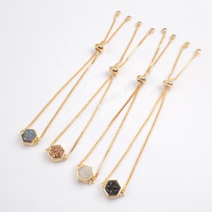 ZG0220 Designer Charms Hand and <strong>Ankle</strong> Adjustable 14K <strong>Gold</strong> Plated Custom Friendship Women Crystal Druzy Chain <strong>Bracelets</strong> - Product Image 3