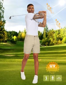 Pantalones Cortos de Playa para Hombre, Tejidos, con Cordón Ajustable, Frente Plano, Híbridos, 7 Pulgadas, Ligeros, de Secado Rápido, Estilo Chino, Cintura Alta, con Bolsillos - Product Image 6