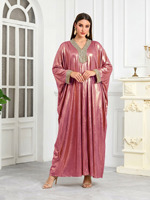 Robe longue ample à col en V et manches chauve-souris ornées de diamants, grande taille, pour femme, idéale pour les soirées d'été, les fêtes et les bals de promo