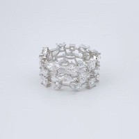 Bague fantaisie en diamant de laboratoire à taille étoilée, plaqué or blanc 18 carats, ajourée et filigranée, pour femme, haute joaillerie