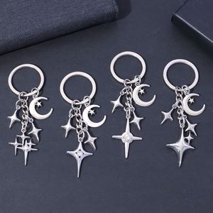 Minimalist Hollow-Out Keychain Four-Pointed Star & Crescent Moon Metal Pendant for <b>Bags</b> & Keys Elegant <b>Gift</b> - Product Image 6