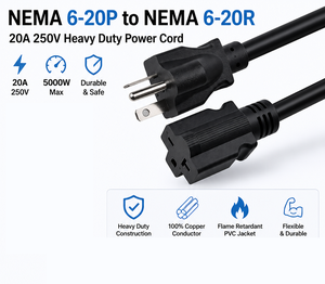 Câble d'extension NEMA 6-20P vers 6-20R, 12AWG, 20A, 250V / Câble d'alimentation robuste, SJTW / <span class=keywords><strong>Climatiseur</strong></span>, Équipement industriel - Product Image 6