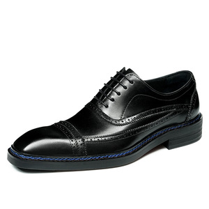 รองเท้าหนังแบบ Brogue สำหรับผู้ชาย หัวเหลี่ยม แบบผูกเชือก หนังแท้ พื้นยาง เหมาะสำหรับใส่ทำงาน ใส่ได้ทุกฤดู - Product Image 5