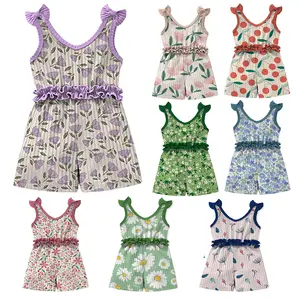 YiWu RuiDian OEM Manufacturer Customized Girls Printed Jumpsuit Cute Casual Cotton Girls Waist Ruffle Baby Girl Romper Jumpsuit