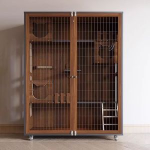 Op maat gemaakte kattenvilla, binnenkattenkooi van ijzeren gaas met scharnierende deur, drielaags luxe rechthoekige kattenhuis, kweekkooi, kattennest - Product Image 4