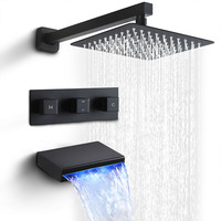 Ensemble de douche en laiton chromé poli pour hôtel, avec pommeau de douche pluie et robinet cascade - Kit complet pour salle de bain