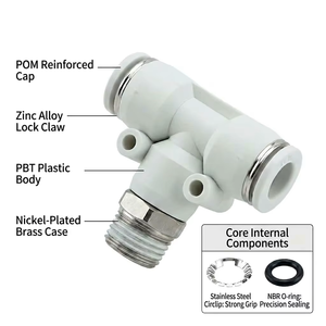 <span class=keywords><strong>Raccord</strong></span> pneumatique en T en <span class=keywords><strong>laiton</strong></span> série PB, à connexion rapide par poussée, pour tubes d'air de 4, 6, 8, 10, 12, 16 mm de diamètre extérieur - Product Image 2