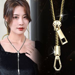 Collier chaîne de clavicule créatif à double usage avec fermeture éclair détachable pour femme, chaîne de pull longue, collier ras-du-cou pour pull - Product Image 1