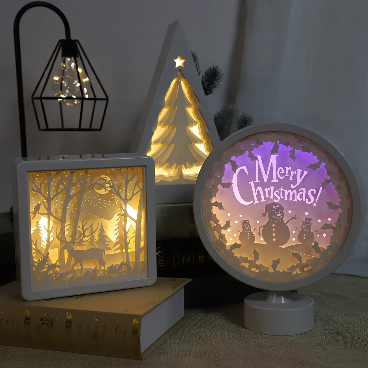 Festive paper carving light decoration small night light creative craft Christmas decorative lights