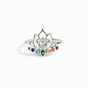 In Stocks! Fine Jewelry Ring Luxury Engagement s925 Sterling Silver 7 Colorful Zircon Reborn Lotus Ring