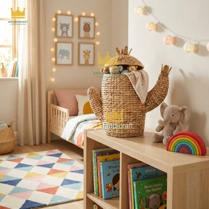 Panier de rangement multifonctionnel en jacinthe d'eau et cactus avec cadre métallique pour chambre d'enfant - Grande Vente - Product Image 1