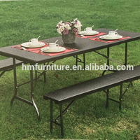Table et banc pliants modernes de 6 pieds, design en rotin plastique, pour salle à manger, maison, hôtel, appartement, atelier