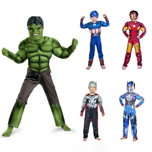 Kostum otot Halloween Cosplay anak-anak kostum Hulk Jumpsuit kapten komik tunjukkan Jumpsuit Spiderman untuk anak laki-laki