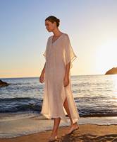 Robe de plage élégante en lin pour femmes, Kaftan d'été décontracté