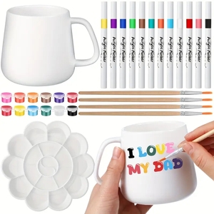 Ensemble de peinture pour tasse en céramique blanche pour peinture de bricolage, <span class=keywords><strong>kit</strong></span> complet de peinture en céramique avec fournitures d'art - Product Image 6