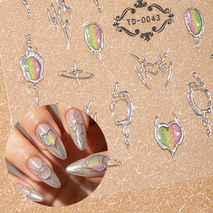 Autocollants pour ongles effet œil de chat Aurora, argent métallisé, 5D, en gel gaufré, longue durée, imperméables, pour décoration acrylique à presser - Product Image 6
