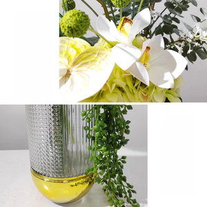 Vase en verre de luxe minimaliste de style nordique, directement de l'usine, avec motif en relief et base plaquée or, accompagné de <span class=keywords><strong>fleurs</strong></span> artificielles - Product Image 5