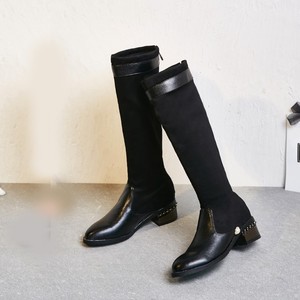 Winter Women Knight Knee High Boots <b>Pointed</b> Toe Booties Calf High Flat Riding Long Boots for Lady - Product Image 5