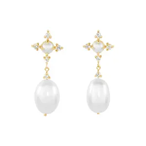 nagosa dainty 925 sterling silver 18k gold vermeil cubic zirconia cross freshwater pearl drop stud earrings