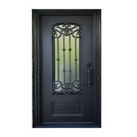 Porte d'entrée en acier forgé de 36 x 82 pouces, design d'arche de sécurité, prix d'usine
