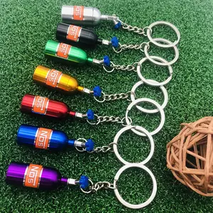 זול נמוך MOQ מתכת חדש NOS מיני תחמוצת בקבוק Keyfob סטאש גלולת תיבת אחסון טבעת Keyring מפתח שרשרת NOS Keychain