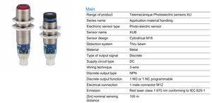 MS-Telemecanique XUBLBNCNM12 ของแท้ โฟโตอิเล็กทริคแบบลำแสงทะลุ M18 เลเซอร์ สีแดง 12-24VDC มีสินค้าในสต็อก - Product Image 3