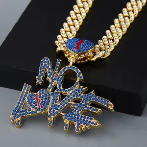 DUYIZHAO Haute Qualité Glacé Bling Miami Cubain Chaîne Avec Coeur Brisé No Love Charm Pendentif Pour Hommes Femmes Hip Hop Bijoux