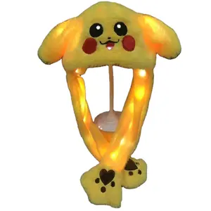 Groothandel Leuke Pluche Dier Konijn Hoed Cap Kids Christmas Pikachu Bewegende Oren Met Led Light Up Party Winter Hoeden