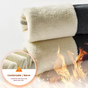 Pantalon long décontracté gris en tricot respirant <span class=keywords><strong>doublé</strong></span> <span class=keywords><strong>polaire</strong></span> thermique pour <span class=keywords><strong>femme</strong></span>, <span class=keywords><strong>taille</strong></span> haute amincissante et élastique, collection automne-hiver - Product Image 5