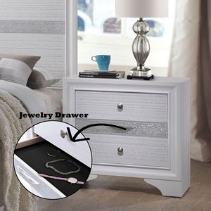 DB Naima, mesita de noche europea moderna, acabado blanco, ensamblada, plegable, para dormitorio, apartamento, con panel rústico, estilo de madera - Product Image 3