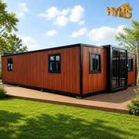 Casa Contenedor Moderna Expandible de Doble Ala de 30 Pies, Casa Pequeña Móvil con Panel Sándwich Aislado con Acabado de Madera para Hotel, Villa, Jardín u Oficina
