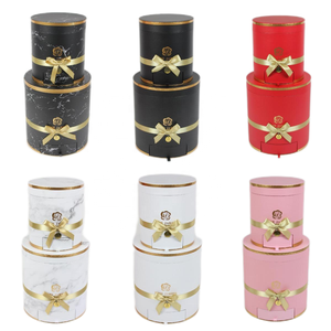 Высококачественная однотонная круглая коробка с бронзовым узором, <span class=keywords><strong>2</strong></span> подарочные коробки, круглая цветочная упаковка, Цветочная коробка с ящиком - Product Image 1