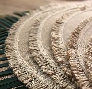 2024 Tabletex new design jute placemat natural dinner set round woven placemats wholesale fringe table mat