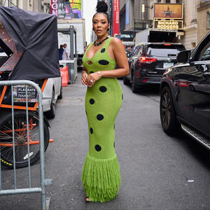 A10558 Migugarment Nuovo <span class=keywords><strong>Abito</strong></span> Casual da Donna Alla Moda con Nappe e Dettagli a Pois Neri, Maxi <span class=keywords><strong>Abito</strong></span> in Maglia, Saldi Estate 2025 - Product Image 2