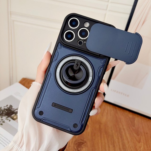 Lightning Ring Kickstand Phone Case with Camera Lens Cover Business Shockproof Protective Case for iPhone 17 Pro Max iPhone 16