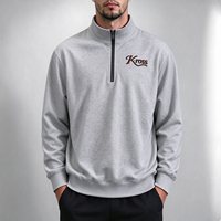 Sweat-shirt pour homme à col montant zippé, manches longues, poignets et ourlet côtelés, logo brodé personnalisé, OEM ODM, vente en gros