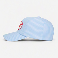Casquettes de baseball décontractées de qualité supérieure en coton sergé à 5 panneaux, non structurées, avec logo brodé personnalisé à rayures bleues