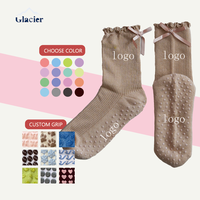 Chaussettes de Pilates Glacier avec bordure à volants et nœud, chaussettes de Pilates antidérapantes en bambou, style amincissant