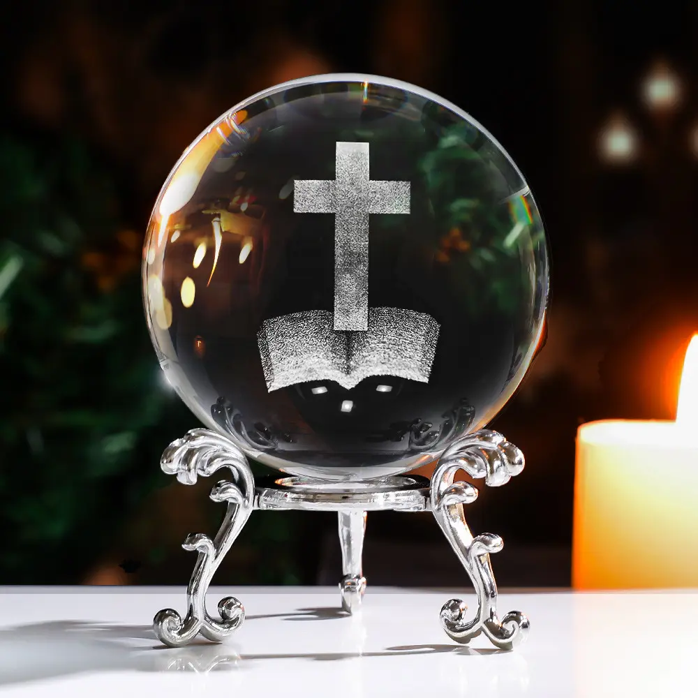 Оптовая продажа 3d лазерные резные прозрачные хрустальные шары металлическая основа поддержка подарки сувениры хрустальные шары