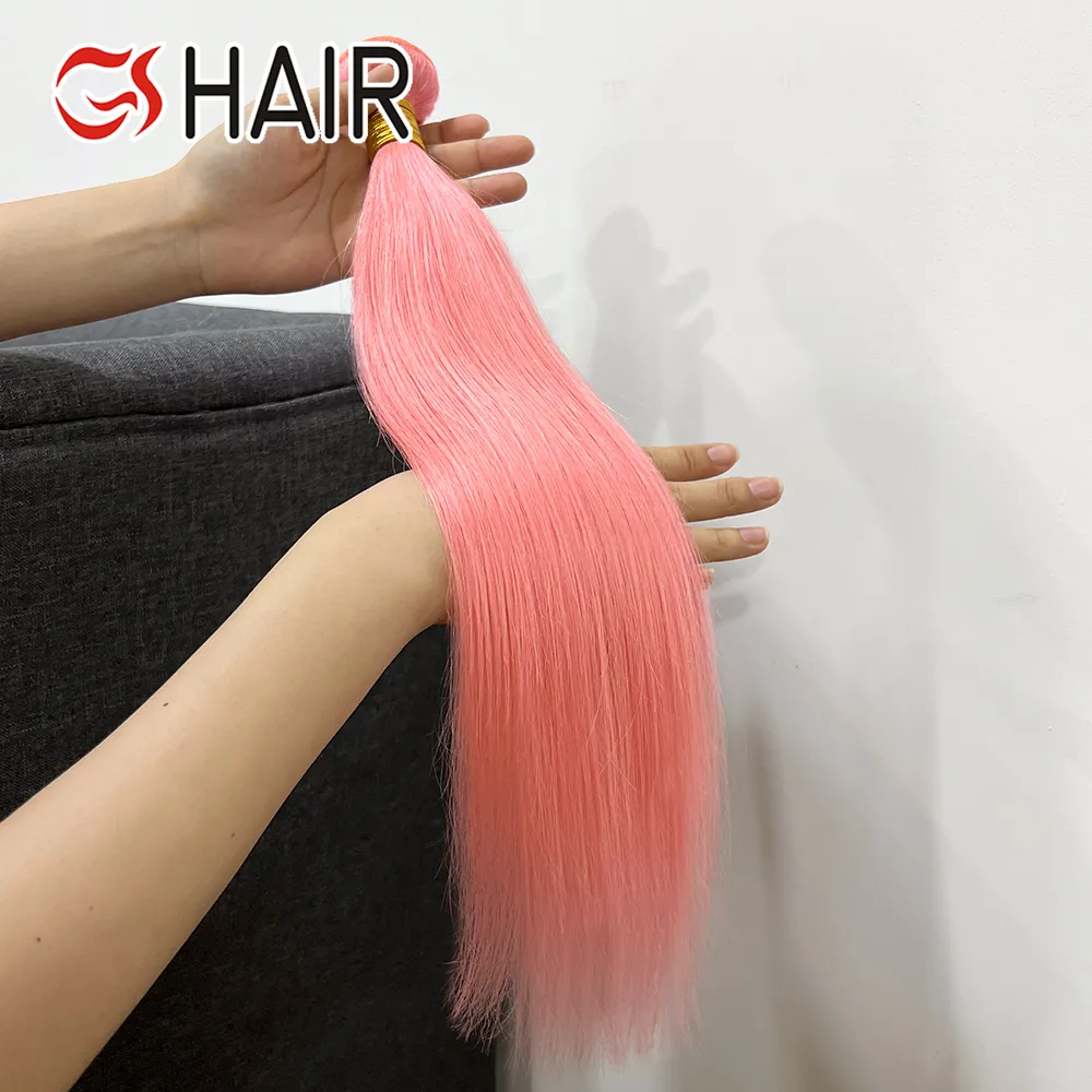 Gs Groothandel Nieuw Aangekomen Haarproducten Roze Kleur Remy Haarbundel, Nerts Rauwe Maagdelijke Haarbundel, Ruwe Cuticula Uitgelijnd Haar Verkoper