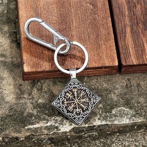 Porte-clés Viking nordique en acier inoxydable, pendentif carré avec sangle en cuir, bijoux culturels unisexes, cadeau à porter au quotidien - Product Image 2