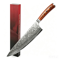 Couteau de Chef KING POWER en Acier Damas 67 Couches, Ensemble 1 Pièce avec Manche en Bois Pakka, Lame Combinée Ambidextre Tranchante