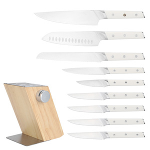 Lot de 10 couteaux de cuisine avec aiguiseur intégré, manche triple rivet et bloc en bois – Vente en gros - Product Image 2